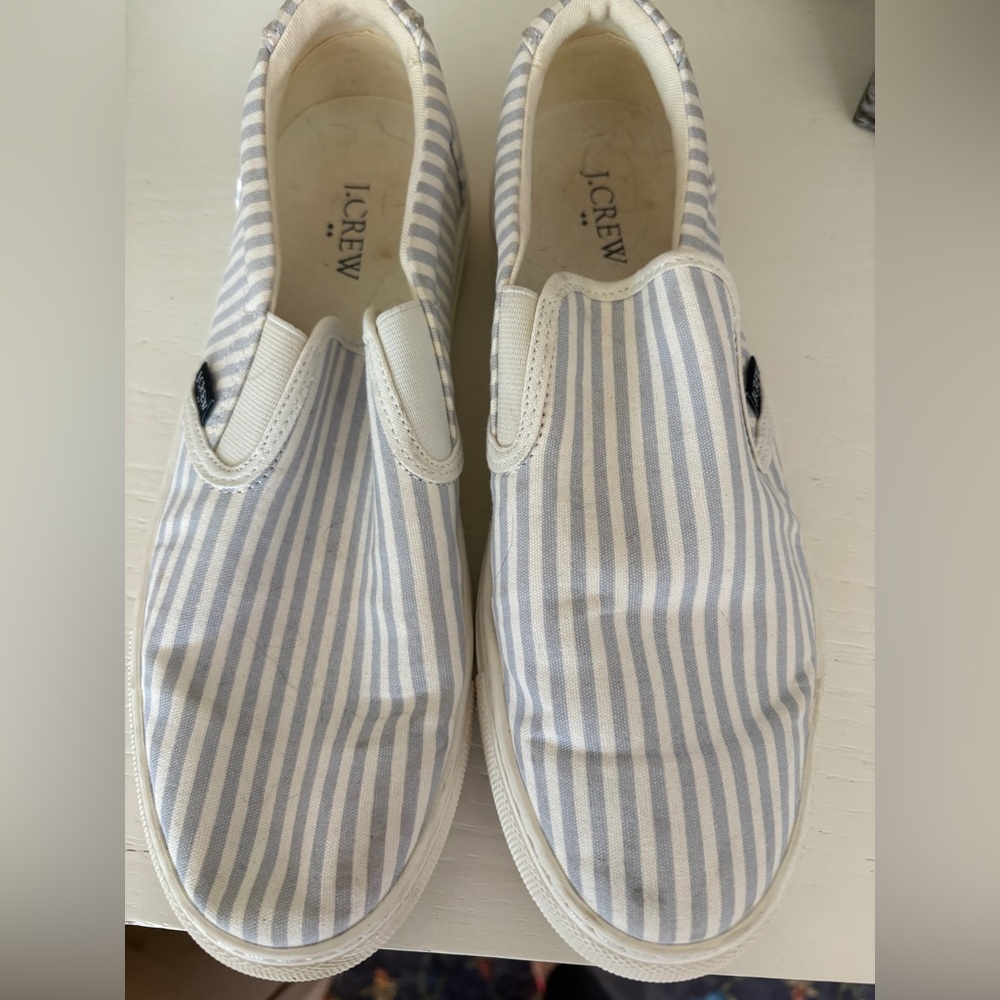 J.Crew $98 Striped Road Trip Slip On Sneakers Blue & White Size 9